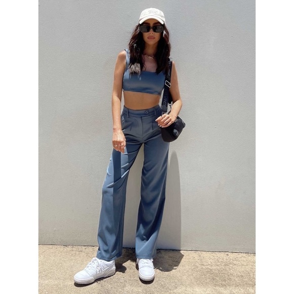 Princess Polly Huxley Blue Square Neck Crop Top Size 8 - Picture 10 of 10